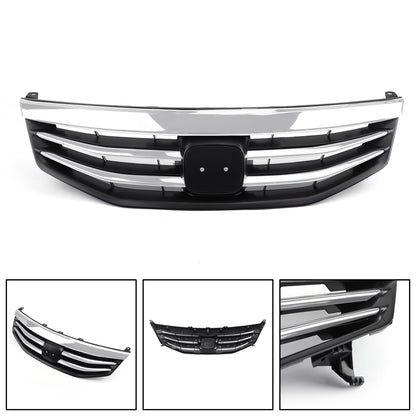 Black Chrome Front Upper Bumper Hood Grille Grill Per Honda Accord 2011-2012 4DR