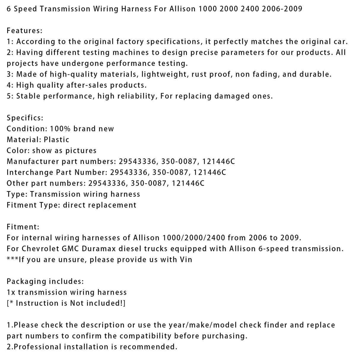 Cablaggio Cambio 6 Marce Per Allison 1000 2000 2400 2006-2009