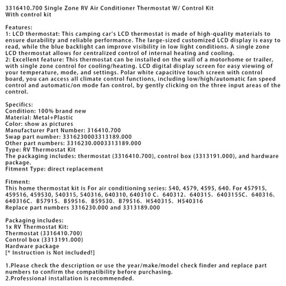 3316410.700 Termostato Climatizzatore Monozona Camper Con Kit Di Controllo