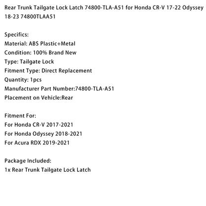 Serratura del portellone 74800-TLA-A51 Per Honda CR-V 17-22 Odyssey 18-23