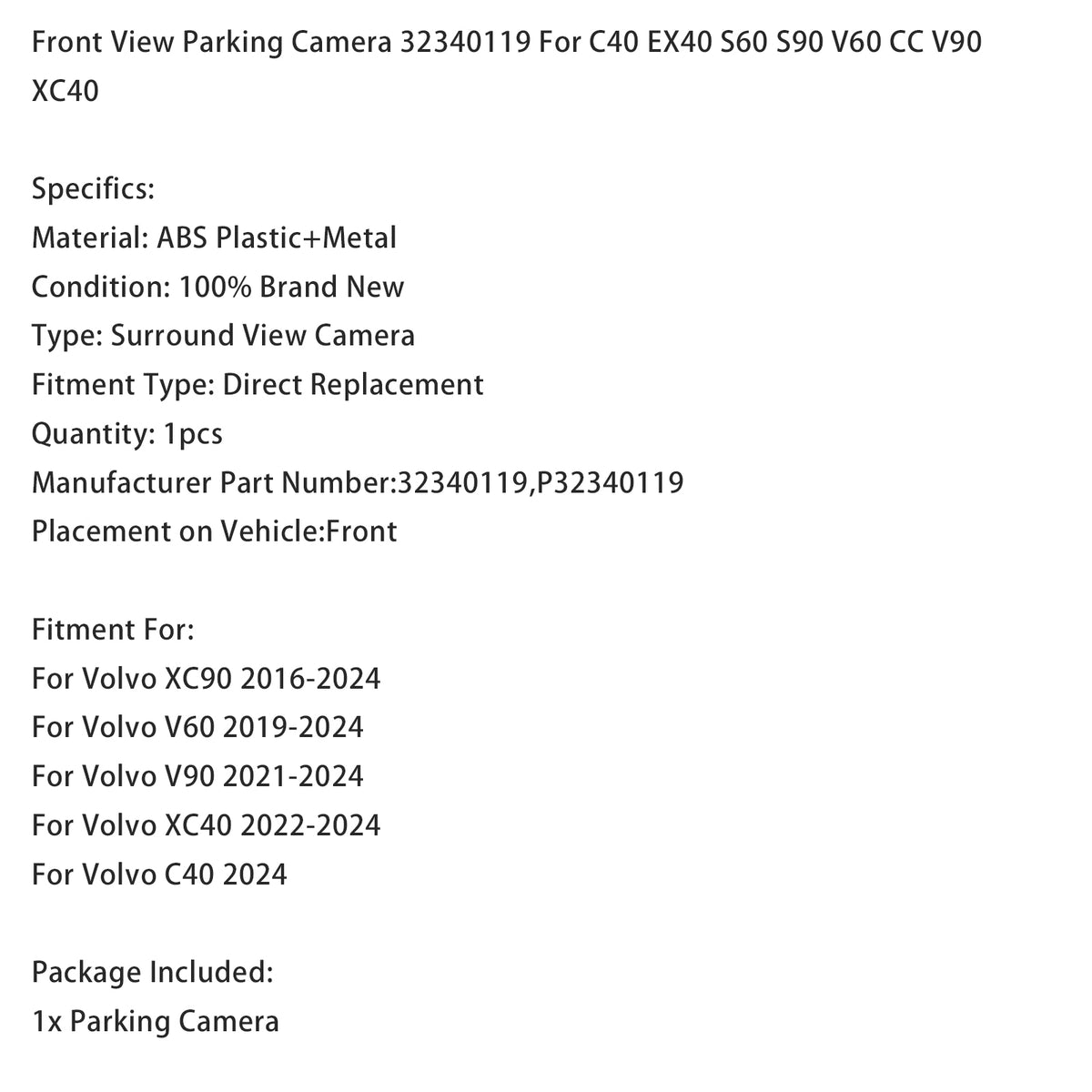 Telecamera posteriore per la retromarcia Per Volvo C40 EX40 S60 S90 V60 V90 XC40