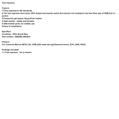 Iniettori Carburante 3865968 3802833 per Cummins Marine 6BTA 5.9L