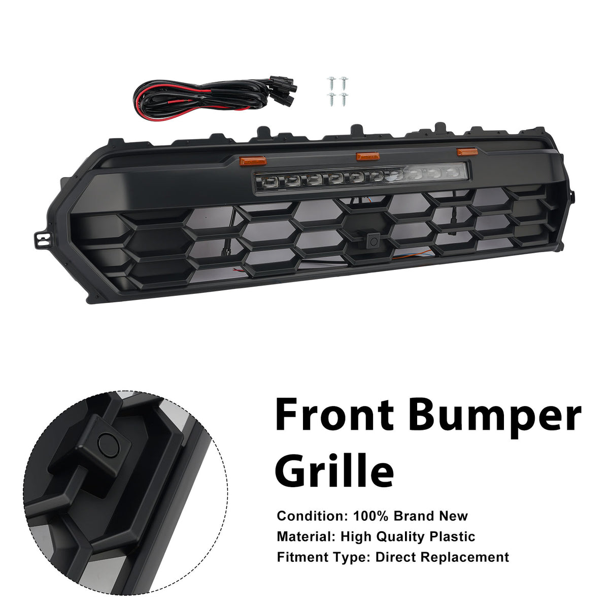 Black Front Bumper Grille Grill Per Toyota Tacoma 2024+ With Led & Light Bar