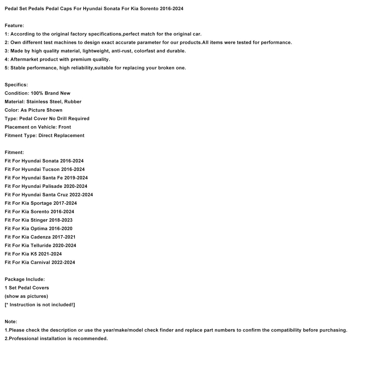 Set Pedali Pedali Copripedali Per Hyundai Sonata Per Kia Sorento 2016-2024