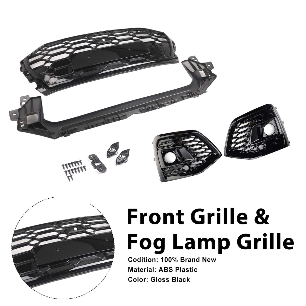 Front Bumper Grille Honeycomb Grille & Fog Light Cover Per Audi Q5 2021-2025