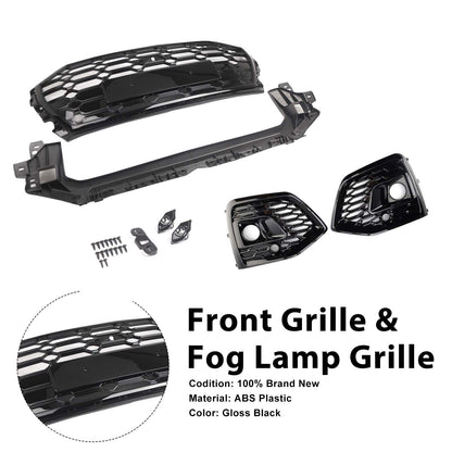 Front Bumper Grille Honeycomb Grille & Fog Light Cover Per Audi Q5 2021-2025