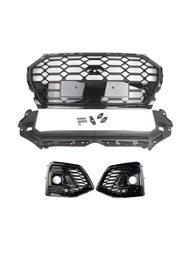 Front Bumper Grille Honeycomb Grille & Fog Light Cover Per Audi Q5 2021-2025