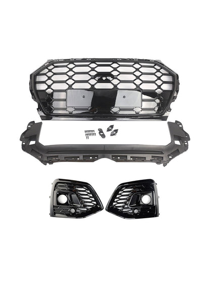 Front Bumper Grille Honeycomb Grille & Fog Light Cover Per Audi Q5 2021-2025