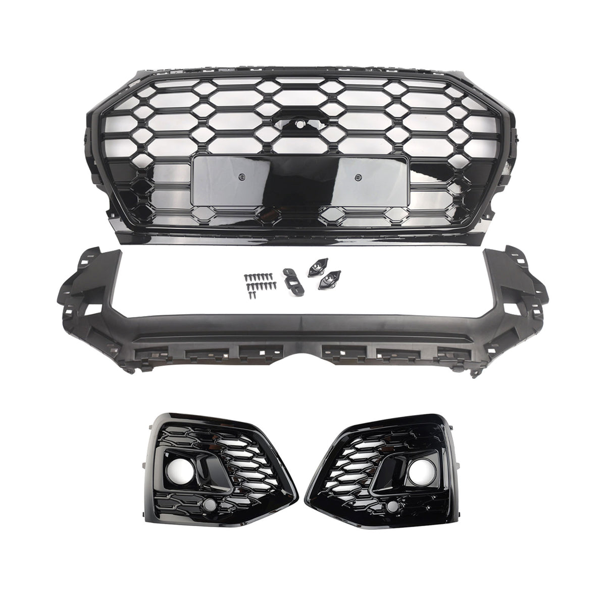 Front Bumper Grille Honeycomb Grille & Fog Light Cover Per Audi Q5 2021-2025
