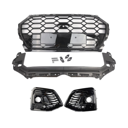 Front Bumper Grille Honeycomb Grille & Fog Light Cover Per Audi Q5 2021-2025