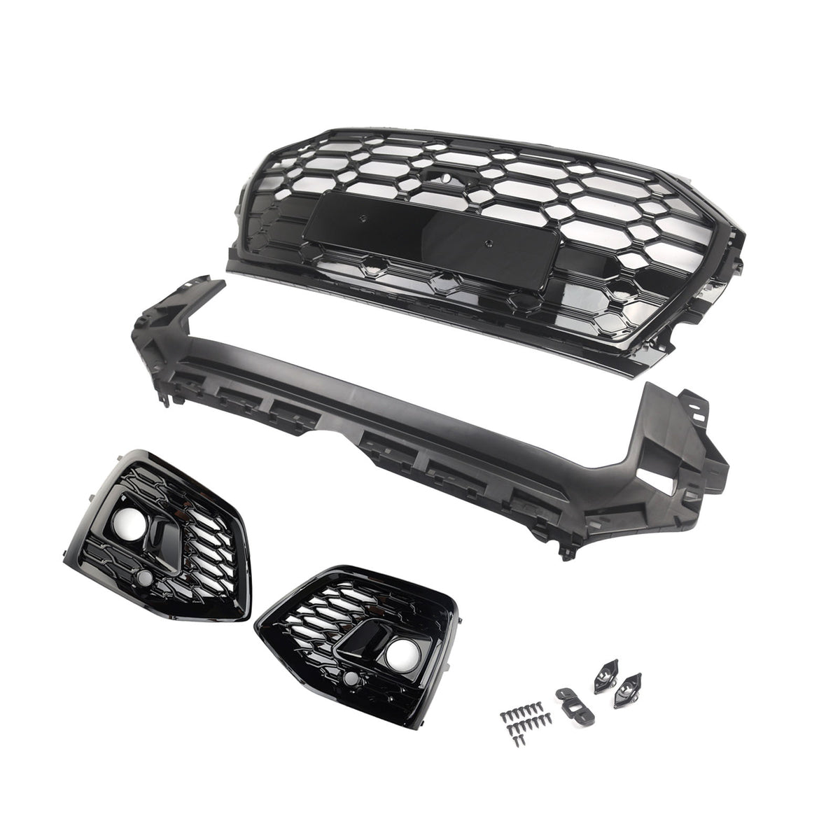 Front Bumper Grille Honeycomb Grille & Fog Light Cover Per Audi Q5 2021-2025