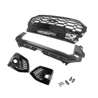 Front Bumper Grille Honeycomb Grille & Fog Light Cover Per Audi Q5 2021-2025