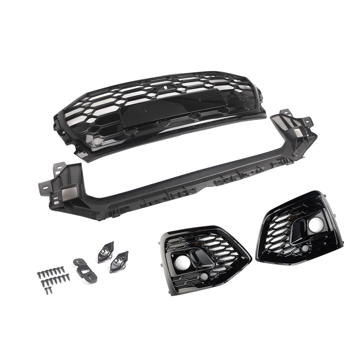 Front Bumper Grille Honeycomb Grille & Fog Light Cover Per Audi Q5 2021-2025