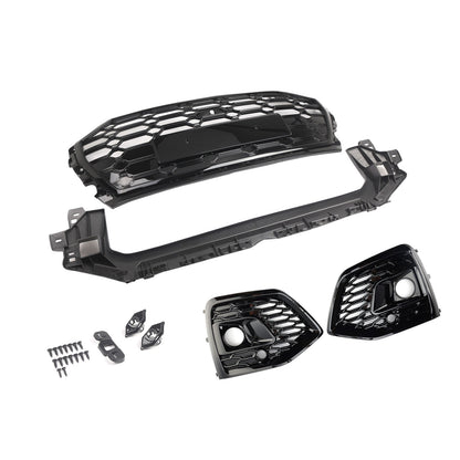 Front Bumper Grille Honeycomb Grille & Fog Light Cover Per Audi Q5 2021-2025
