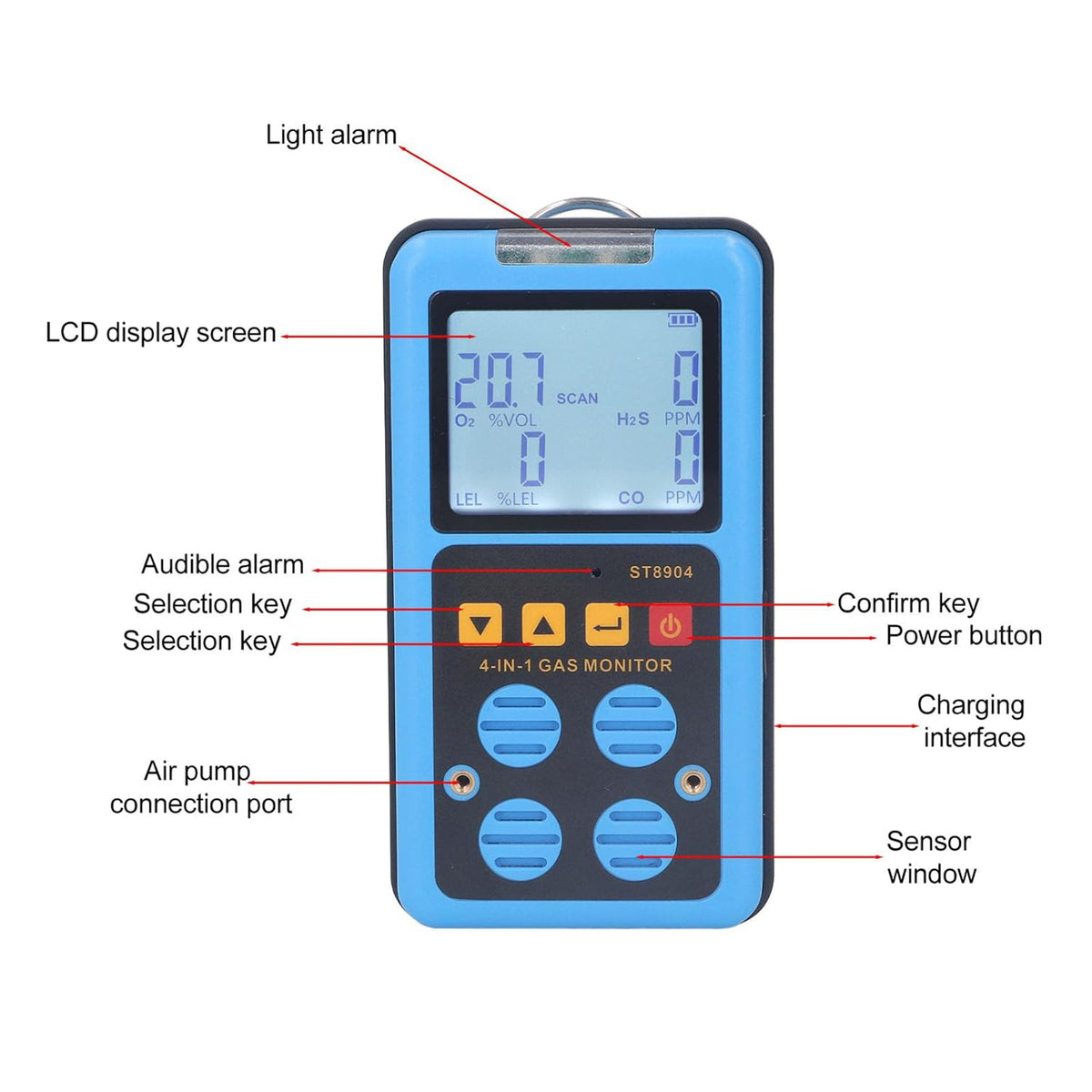Monitor Multigass 4In1 Per Co H2S E O2 Tester Di Gas Ad Alta Sensibilità ST8904