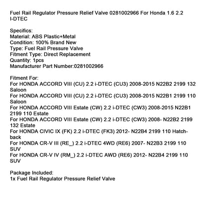 Valvola di pressione del rail carburante 0281002966 Per Honda 1.6 2.2 I-DTEC
