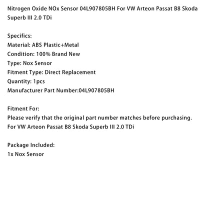 NOx Sensor 04L907805BH Per VW Arteon Passat B8 Skoda Superb III 2.0 TDi