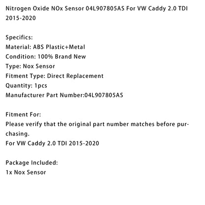 Nitrogen Oxide NOx Sensor 04L907805AS Per VW Caddy 2.0 TDI 2015-2020