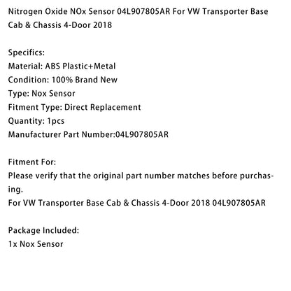 Nitrogen Oxide NOx Sensor 04L907805AR Per VW Transporter Base Cab & Chassis 2018