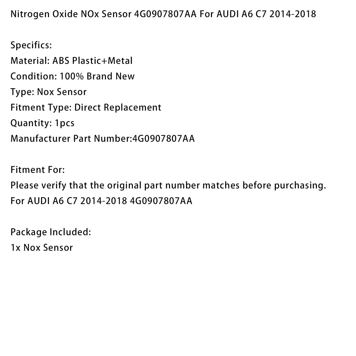 Sensore di ossidi di azoto NOx 4G0907807AA Per AUDI A6 C7 2014-2018