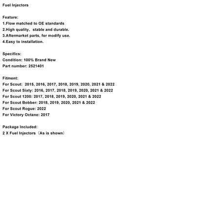 2PC 2521401 Iniettori carburante per Indian Scout 2015-2022