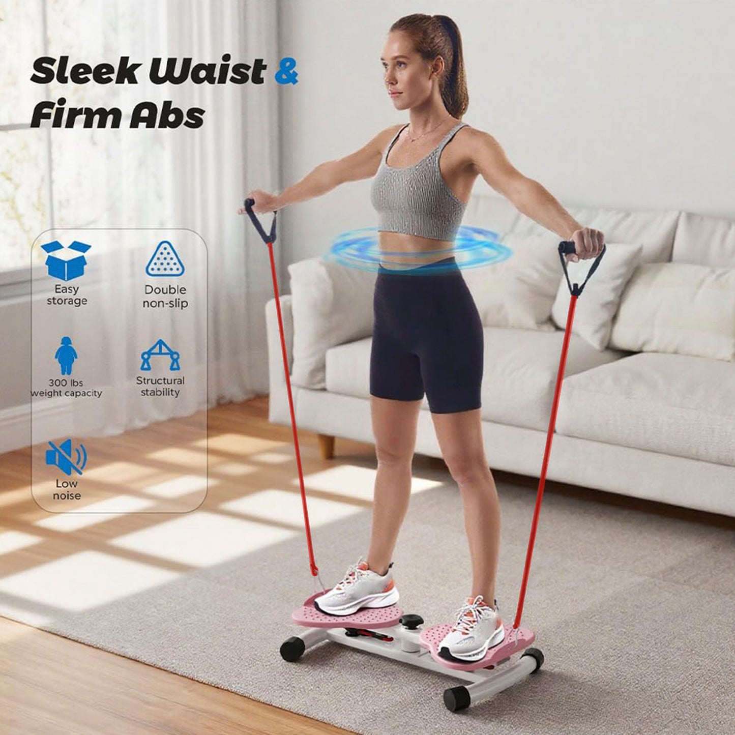 Attrezzatura da allenamento per palestra in casa, antiscivolo, per donne, pancia grassa, rosa/blu, tavola twister addominali, capacità 150 kg e 20 dB, macchina per torcere la vita ultra silenziosa, strumento fitness