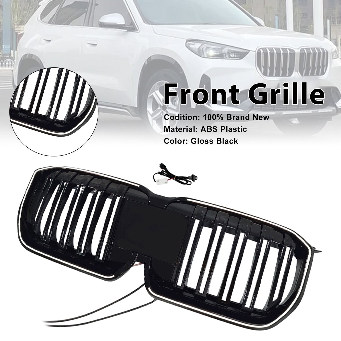 Griglia anteriore a doppio rene nera per paraurti, adatta a BMW X1 U11 U12 2023-2025
