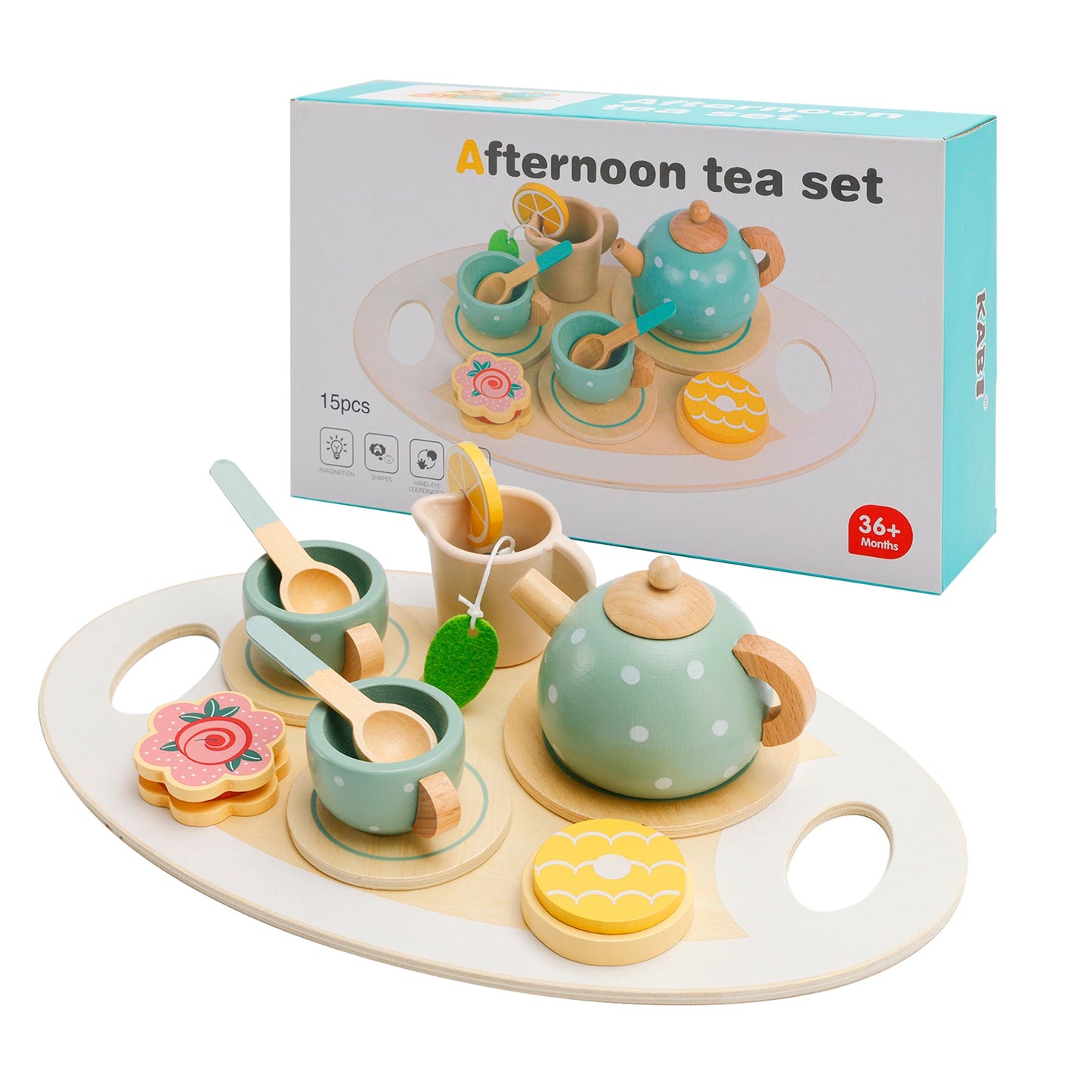 15 pezzi set da tè in legno da cucina occidentale, piatti da cucina giocattolo/set da tè per bambini
