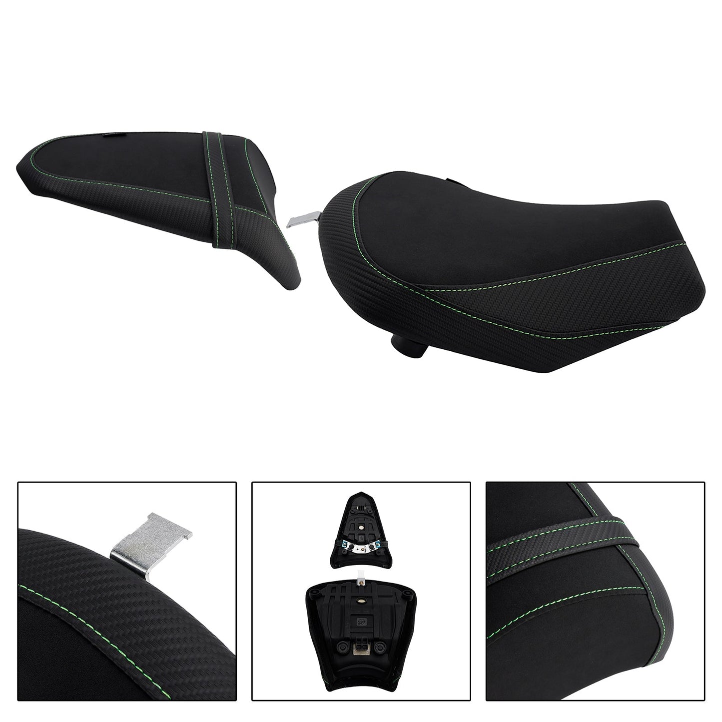 Kit cuscini passeggero anteriore e posteriore Raider per Kawasaki Ninja 650 Z650 2017-2025, colore verde.