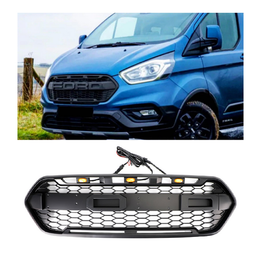 Per Ford Transit Custom Trail 2018 2019 2020-2023 con griglia paraurti anteriore nera opaca a 3 LED