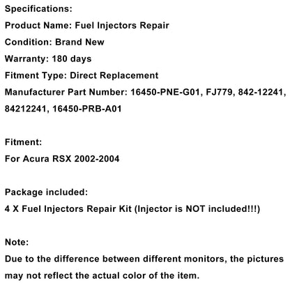 Kit di revisione iniettori carburante 4 pezzi Acura RSX 2.0L-L4 2002-2004 16450-PNE-G01