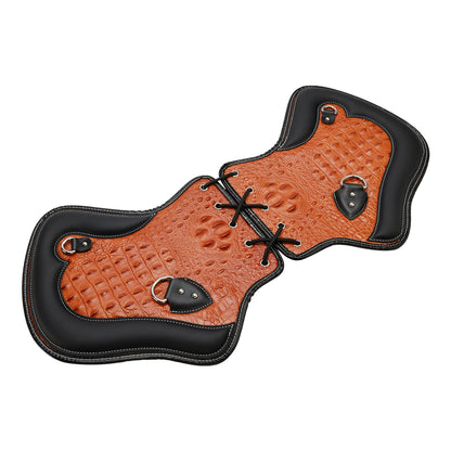 Coppia di protezioni per sella con scudo termico CNC per moto Touring, Softail, Dyna o Sportster dal 1985 al 2017, colore nero e marrone.