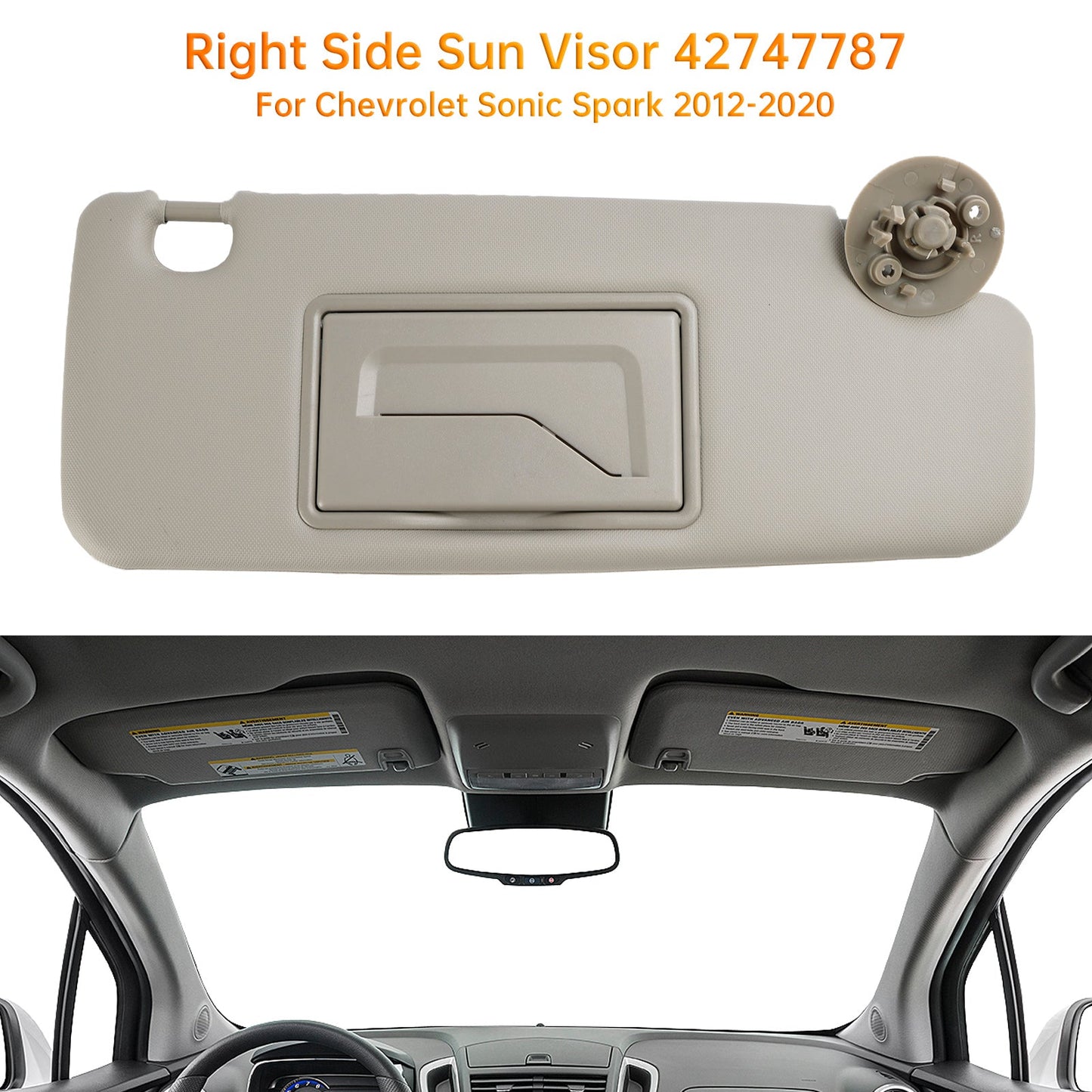 Visiera parasole destra passeggero Chevy Sonic Spark 2012-2020 42747787 Grigio