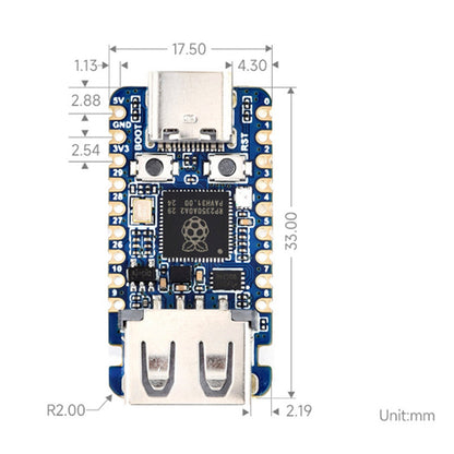 Scheda di sviluppo USB Raspberry Pi RP2350A con microcontrollore a doppia architettura
