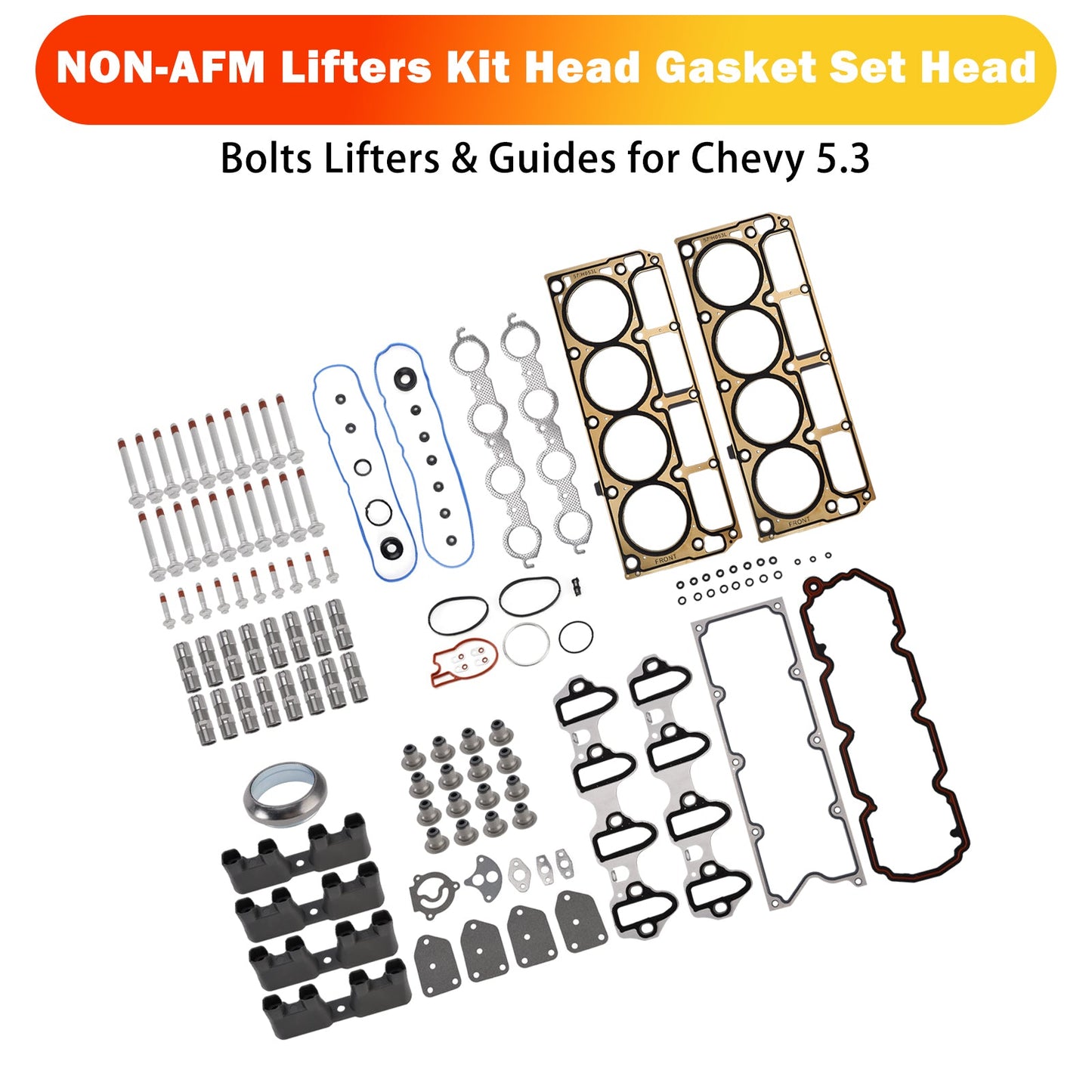 Kit punterie, set guarnizioni testata, bulloni testata, punterie e guide per GMC Yukon 5.3L 5328CC 325CID V8 OHV NON-AFM, anni 2008-2010, codice 12589226.