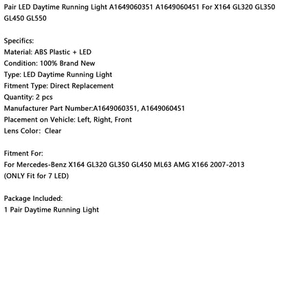 Coppia di luci diurne a LED per Mercedes-Benz X164 GL320 GL350 GL450 ML63 AMG X166 2007-2013 A1649060351
