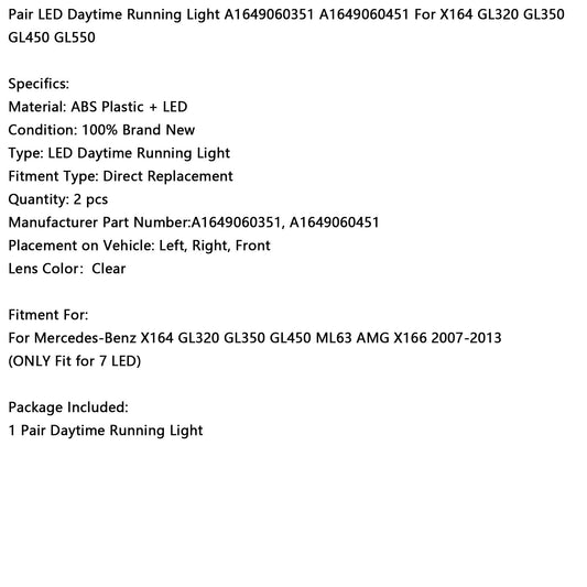 Coppia di luci diurne a LED per Mercedes-Benz X164 GL320 GL350 GL450 ML63 AMG X166 2007-2013 A1649060351