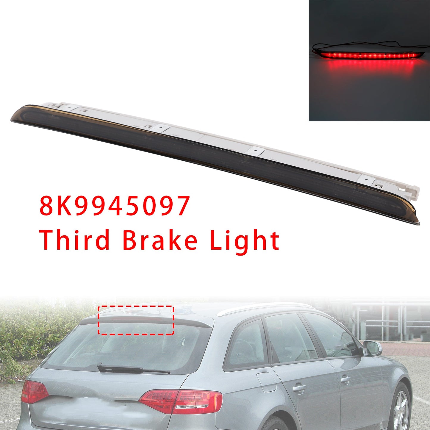 Luce freno posteriore, terza luce di stop 8K9945097 per Audi A4 RS4 B8 Avant, nera