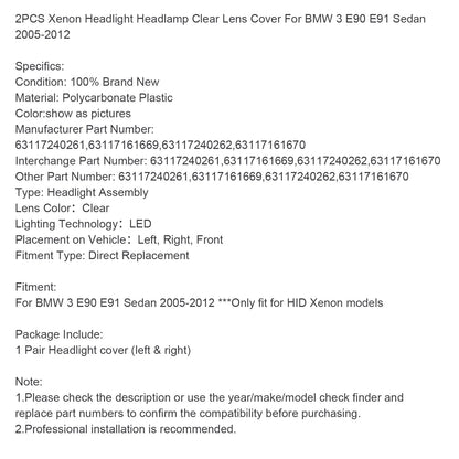 Copri lente trasparente per fari allo xeno BMW 3 E90 E91 Berlina 2005-2012