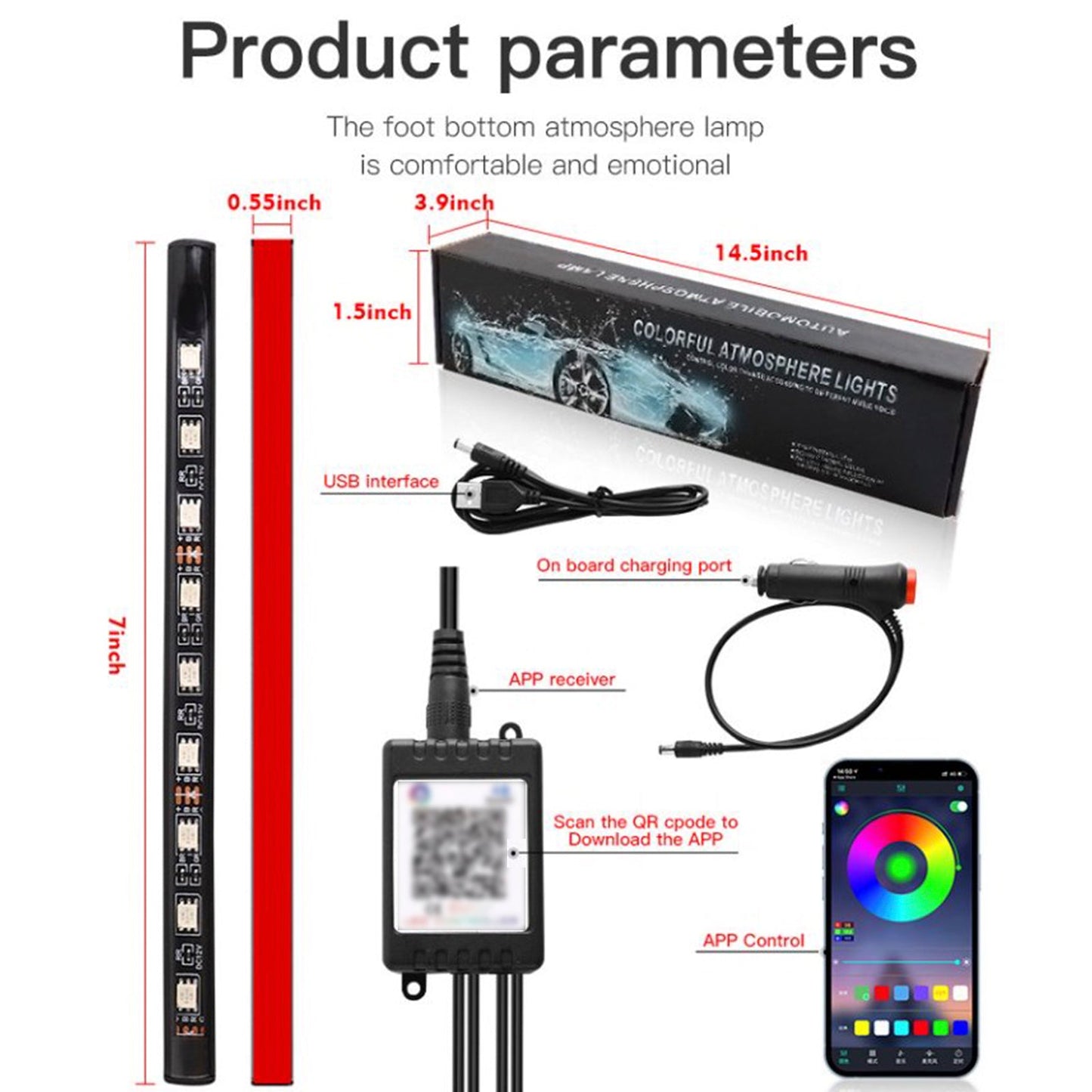 Strisce luminose a LED RGB per interni auto con controllo remoto e APP