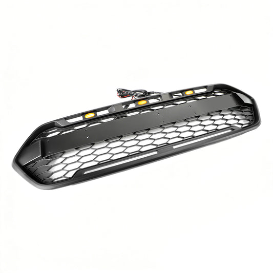 Griglia del paraurti anteriore stile Raptor con 3 LED Per Ford Transit Custom Trail 2018-2023 Nero
