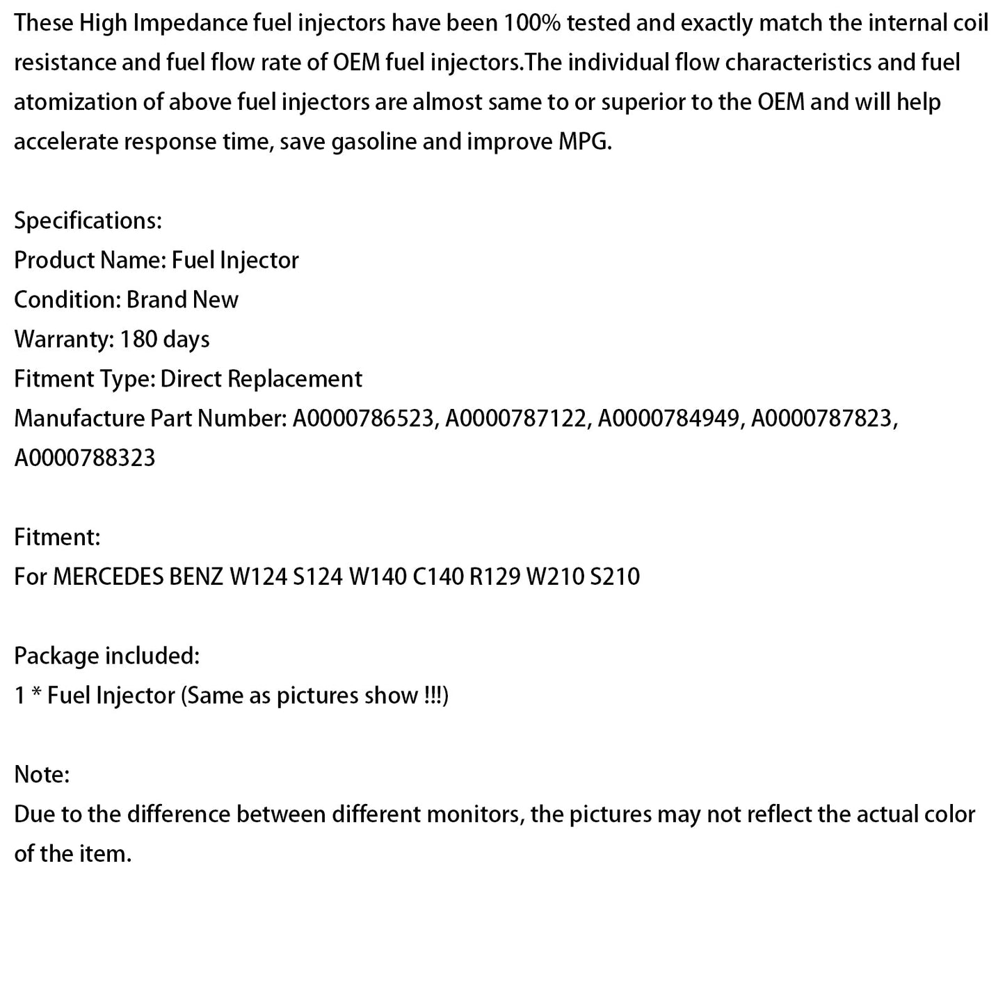 MERCEDES W124 W140 W210 R129 1 pezzo iniettore carburante 0000788323 A0000786523