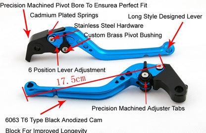 Long Brake Clutch Levers For Suzuki GSXR600 GSXR750 2006-10 GSXR1000 05-06 Black