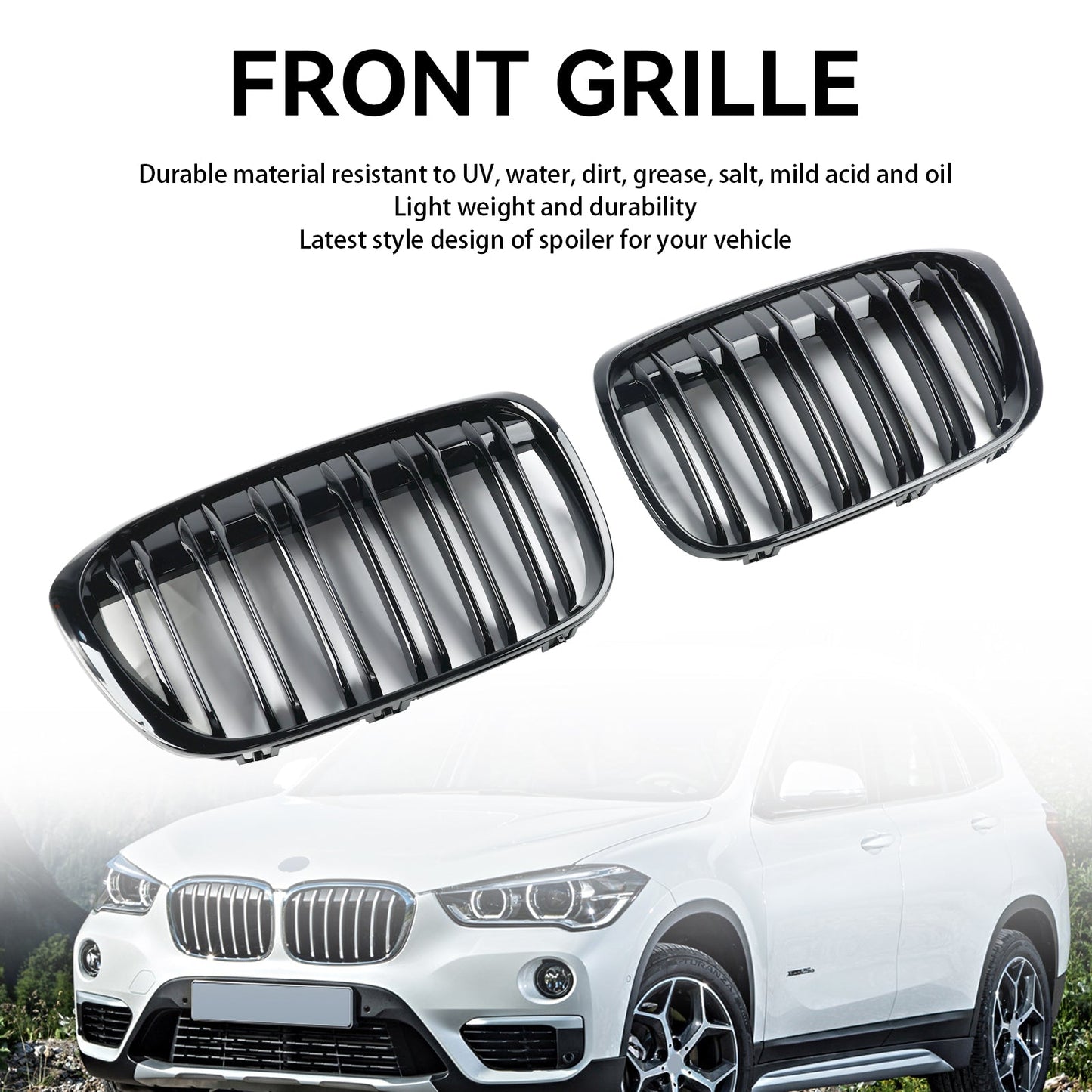 Griglia per rene anteriore nera lucida BMW X1 F48 F49 2PCS 2016-2019