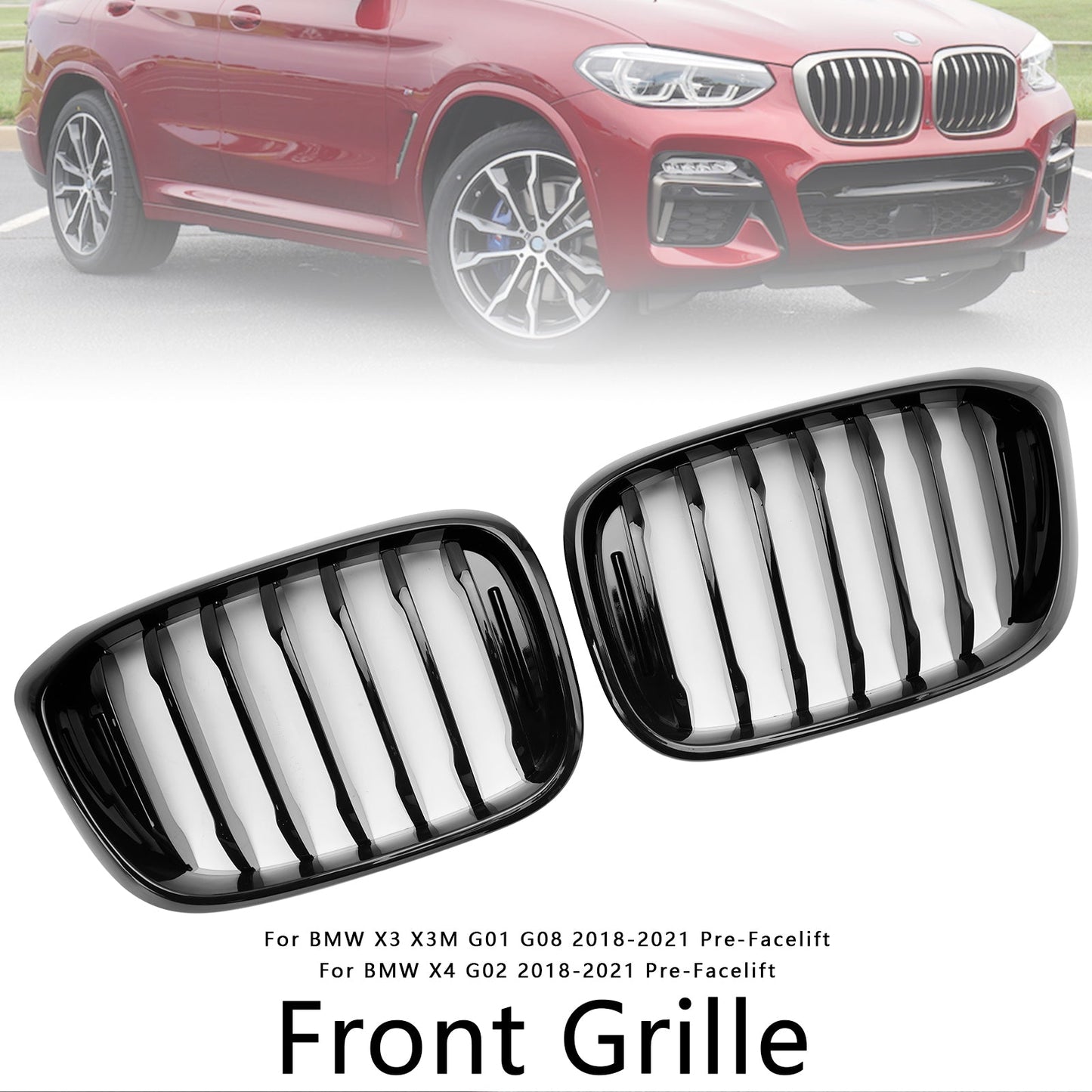 Griglia anteriore a rene nera lucida BMW X4 G02 X3 G01 G08 2018-2021 51138469959