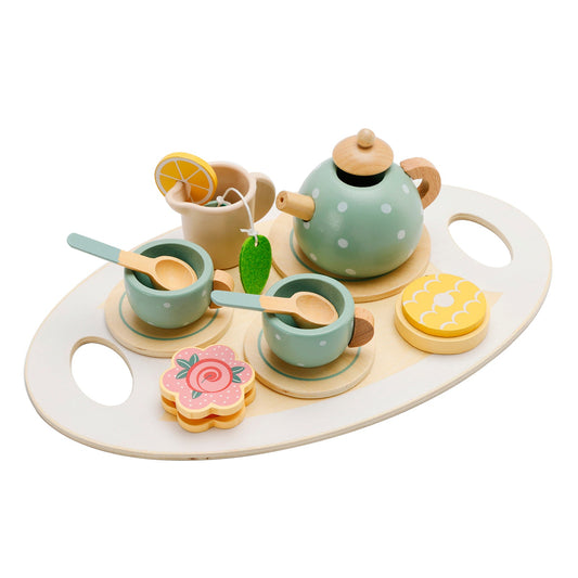 15 pezzi set da tè in legno da cucina occidentale, piatti da cucina giocattolo/set da tè per bambini