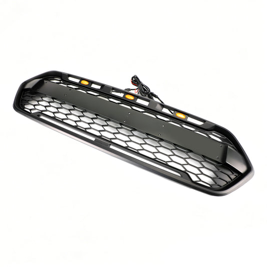 Ford Transit Custom Trail 2018-2023 con griglia del paraurti anteriore stile Raptor nero opaco a 3 LED