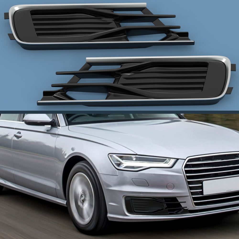 Audi A6 C7 2014-2018 2 pezzi griglia di copertura fendinebbia paraurti anteriore nera cromata