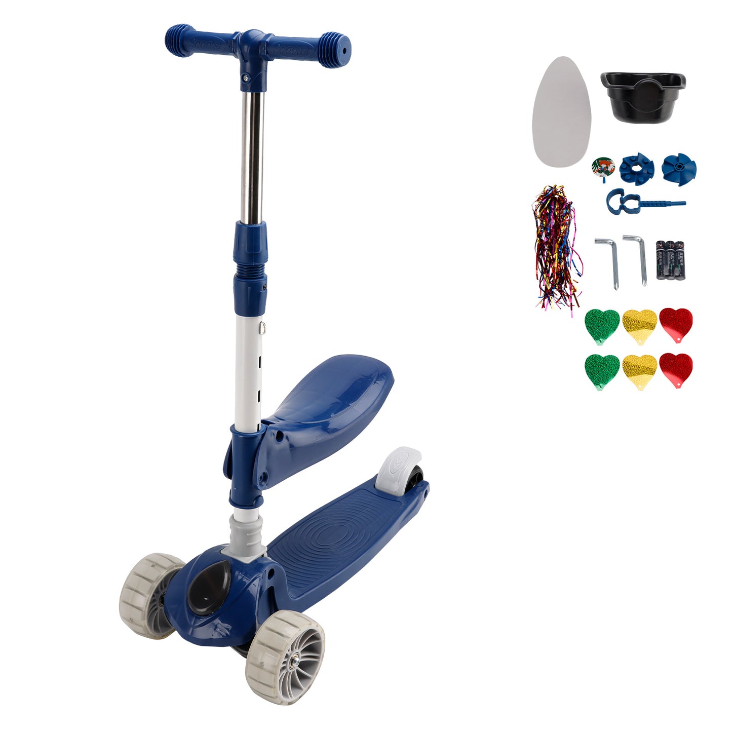 2-in-1 bambini scooter pieghevole seduta luce 3 ruote regolabile pieghevole barra blu/rosa