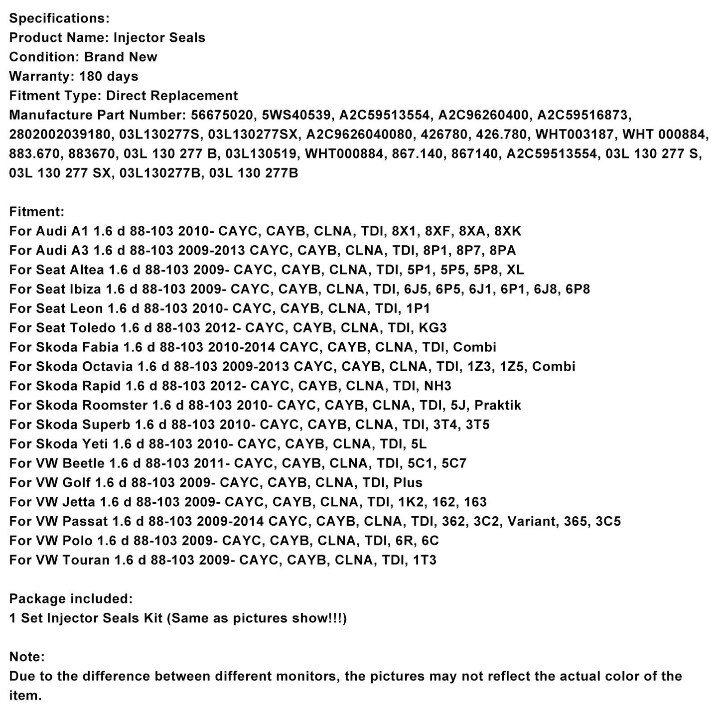 Bullone di tenuta della rondella dell'anello dell'iniettore del carburante 03L130277B adatto per VW Caddy 1.6TDI A2C59513554